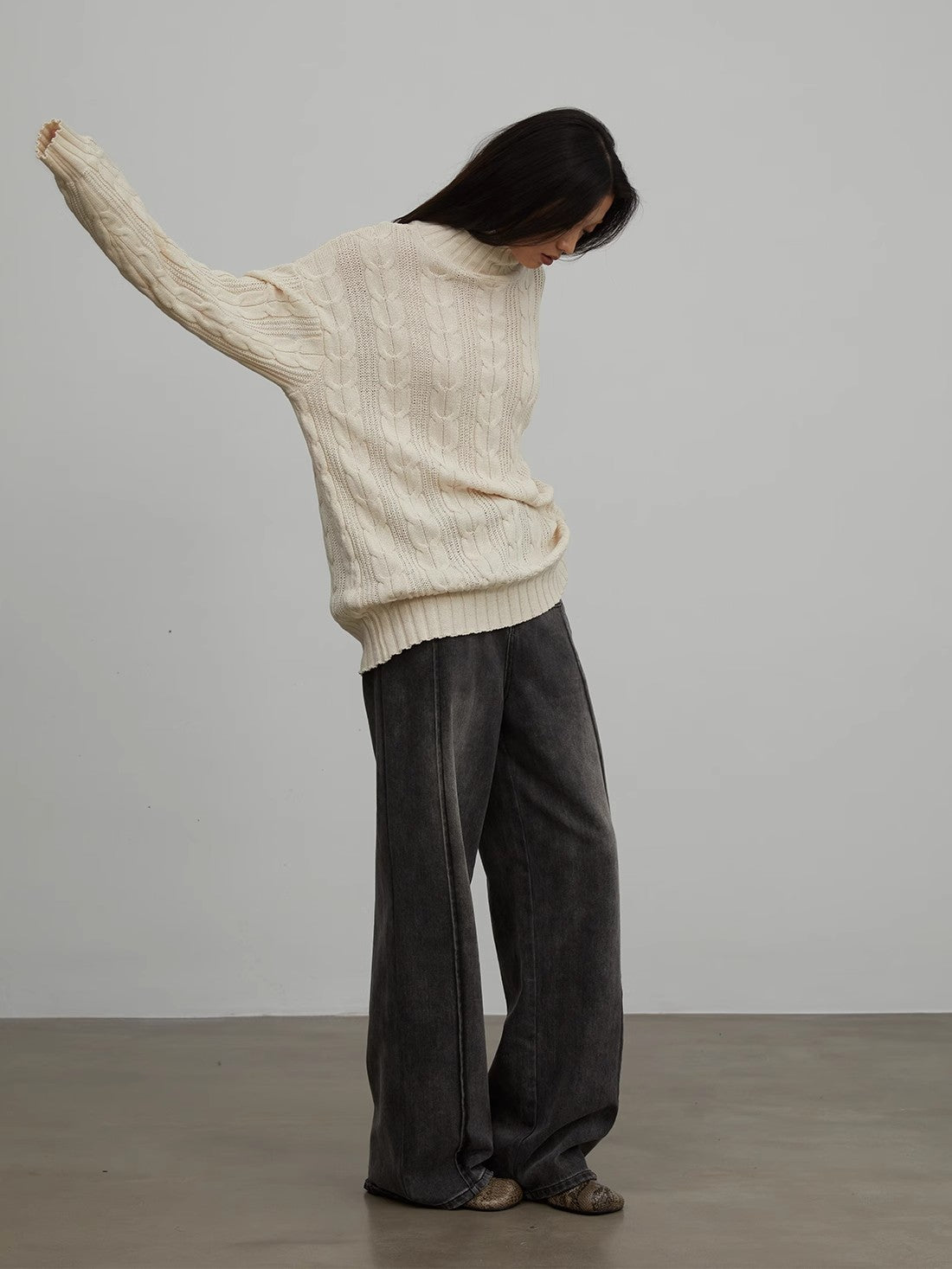 Fireladyfur Women's Turtleneck Sweater with Jacquard Pattern"Warm family Jacquard"-2