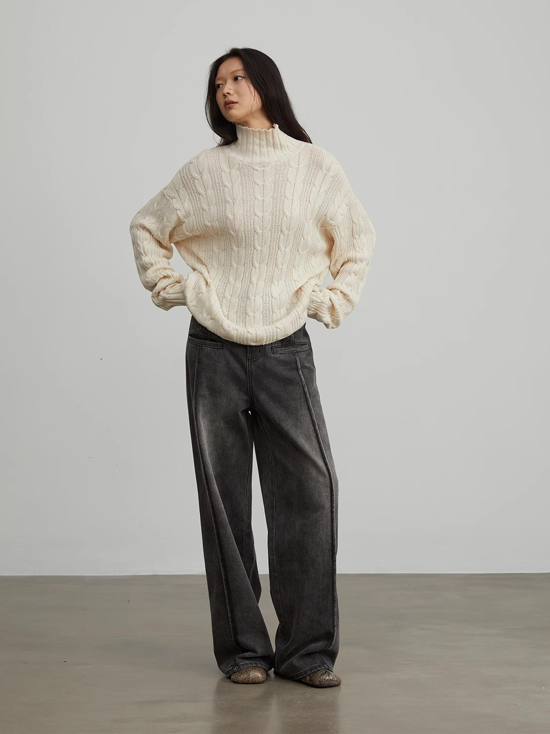 Fireladyfur Women's Turtleneck Sweater with Jacquard Pattern"Warm family Jacquard"-3