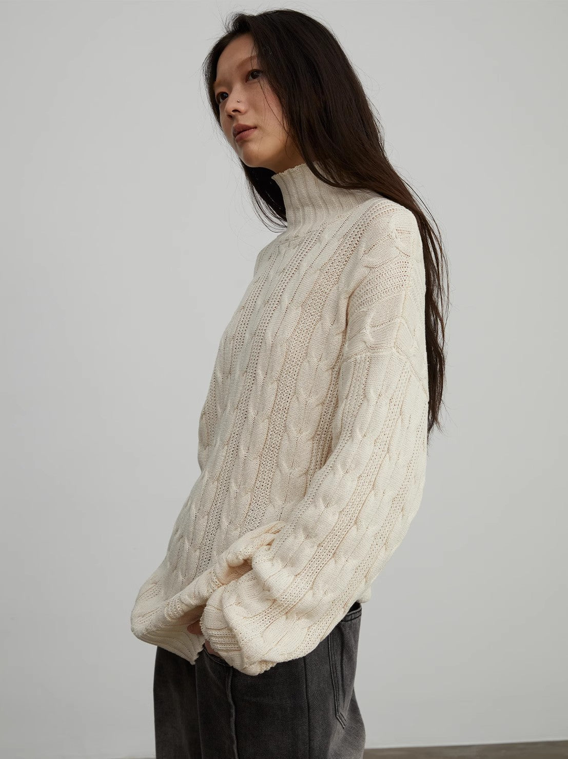 Fireladyfur Women's Turtleneck Sweater with Jacquard Pattern"Warm family Jacquard"-4