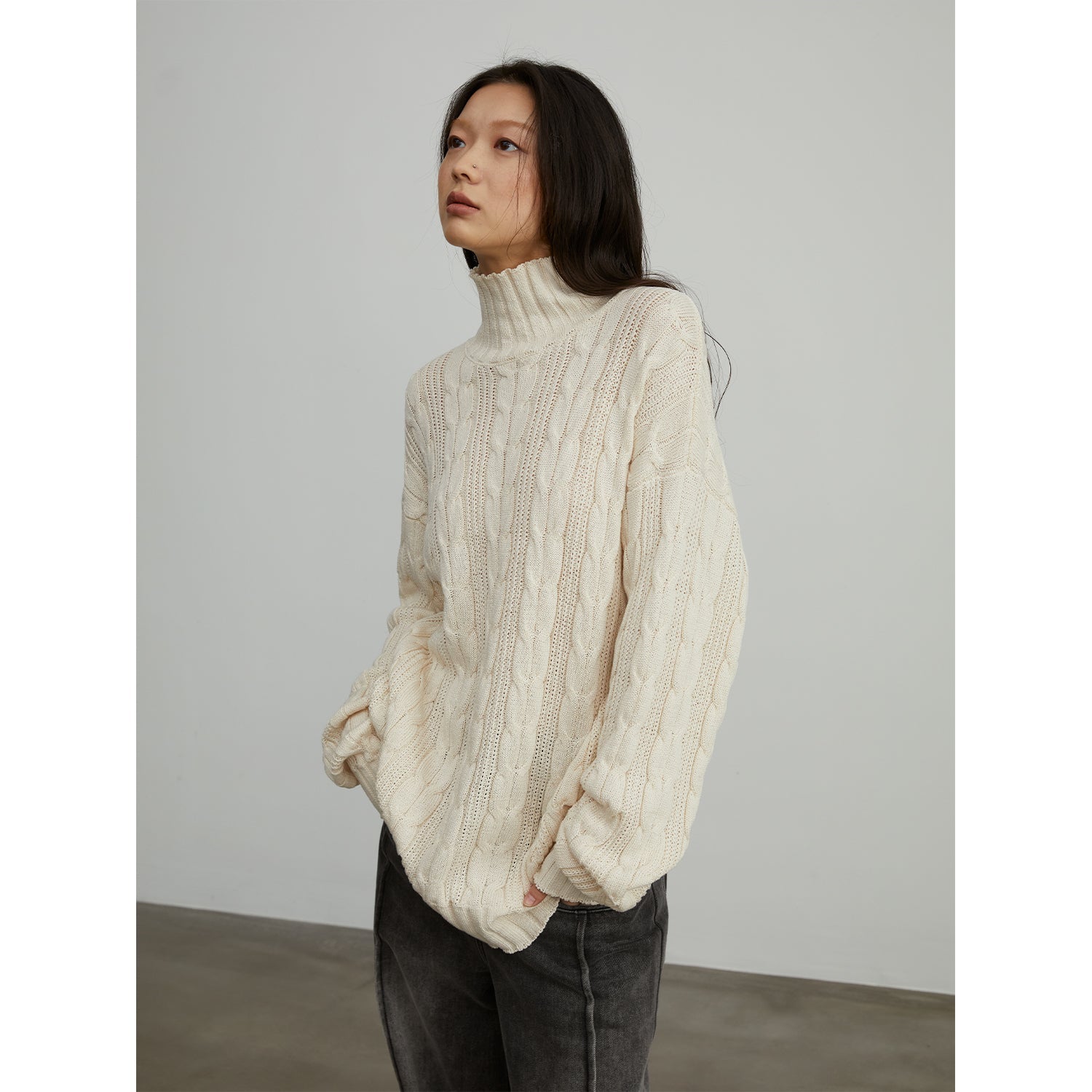 Fireladyfur Women's Turtleneck Sweater with Jacquard Pattern"Warm family Jacquard"-1