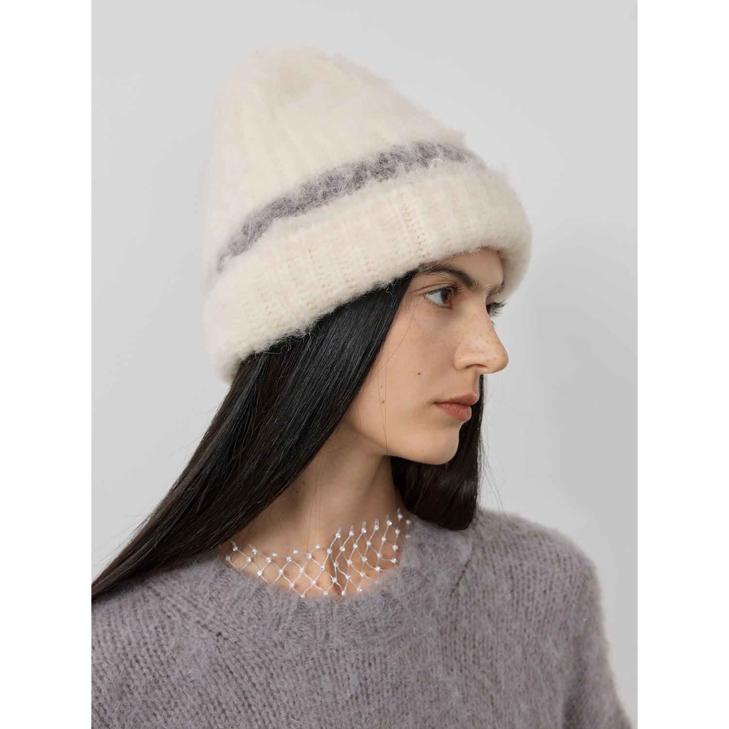 Fireladyfur Women's Mohair Wool Blend Vintage Colorblock Knit Hat Scarf Set-3