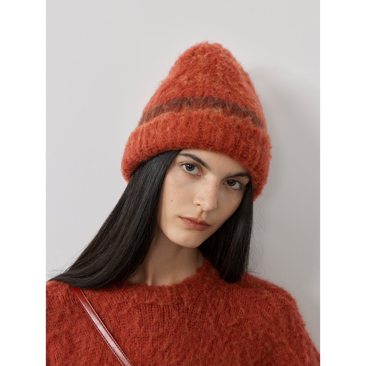 Fireladyfur Women's Mohair Wool Blend Vintage Colorblock Knit Hat Scarf Set-5